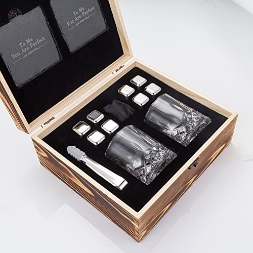  Whiskey Stones Gift Set Anniversary Gi Fts For Husband | Him | Men, Husband Birthday | Wedding Anniversary | Valentine's Day Gift, 8 Stainless Steel Whiskey Stones & 2 Whiskey Glasses(11oz)