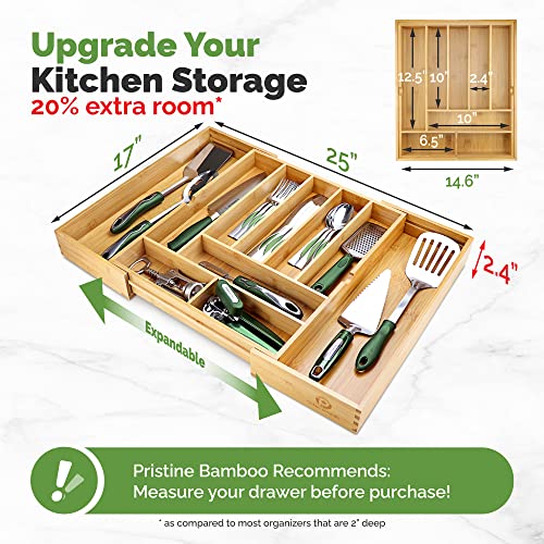  Silverware Organizer - Expandable Kitchen Drawer Organizer - Adjustable Kitchen Drawer Organizer For Utensils, Expandable To 25 Inches Wide, 10 Compartments, Silverware Tray For Drawer