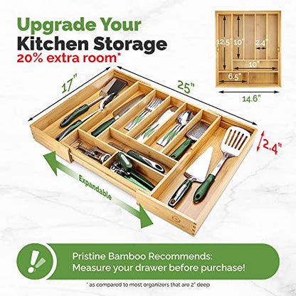  Silverware Organizer - Expandable Kitchen Drawer Organizer - Adjustable Kitchen Drawer Organizer For Utensils, Expandable To 25 Inches Wide, 10 Compartments, Silverware Tray For Drawer