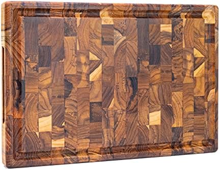  Erreke End Grain Teak Wood Cutting Board, High Durability Big Size, Juice Groove, Chopping Or Serving Meat Cheese Bread (17.5x12x1.3 Inches)