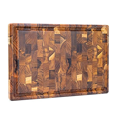  Erreke End Grain Teak Wood Cutting Board, High Durability Big Size, Juice Groove, Chopping Or Serving Meat Cheese Bread (17.5x12x1.3 Inches)