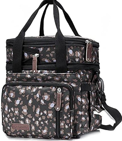 Dult Lunch Box For Work, Expandable Large Lunch Bags For Women Men, Leakproof Double Deck Lunch Box Cooler Tote Bag With Removable Shoulder Strap (Grey)
