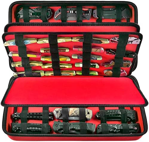  Knife Display Case For 66+ Pocket Knives. Folding Knife Holder, Butterfly Knives Storage Organizer, Knives Roll Collection Pouch Carrier Bag For Survival Tactical Outdoor For EDC Mini Knife (Box Only)