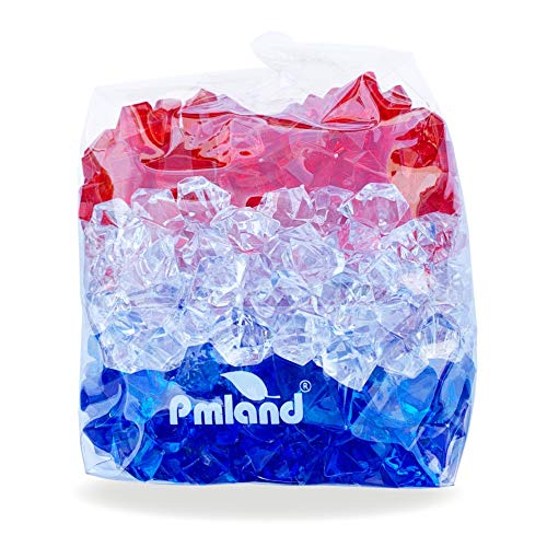  Patriotic Acrylic Ice Rocks Crystals Gems ~550 Pcs 3 Lbs Bulk Bag For Vase Filler Table Scatter Party Wedding Arts Crafts Decoration Display Idea -Red Blue Clear Blend