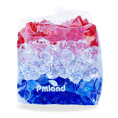  Patriotic Acrylic Ice Rocks Crystals Gems ~550 Pcs 3 Lbs Bulk Bag For Vase Filler Table Scatter Party Wedding Arts Crafts Decoration Display Idea -Red Blue Clear Blend
