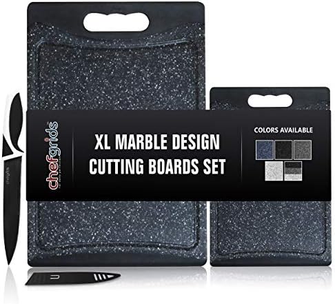  HEF GRIDS Durable Plastic Cutting Board Set, Chopping Board Thick Plastic, For Vegetable Meat Or Cheese With Non-Slip Feet And Handles With Juice Groove (Blue Marble)