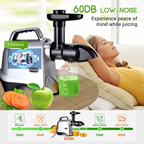  Juicer Machines-SOVIDER Up To 92% Juice Yield Masticating Slow Juicer With Reverse Function- Easy Clean Cold Press Juicer With Brush-Quiet Motor Compact Juicer For Vegetables And Fruits Space-Saving