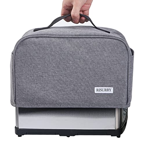  Toaster Dust Cover With 2 Pockets And Top Handle, Compatible With Cuisinart 2 Slice Toaster, Dust And Fingerprint Protection, Machine Washable, Grey