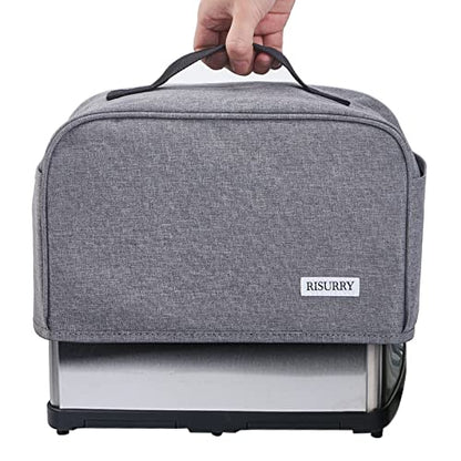  Toaster Dust Cover With 2 Pockets And Top Handle, Compatible With Cuisinart 2 Slice Toaster, Dust And Fingerprint Protection, Machine Washable, Grey