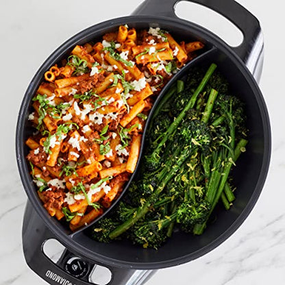  Ceramic Nonstick Split Savor, 5.5QT Electric Skillet Hot Pot With Divider, Dishwasher Safe, Adjustable Temperature Control, PFAS-Free, Blue