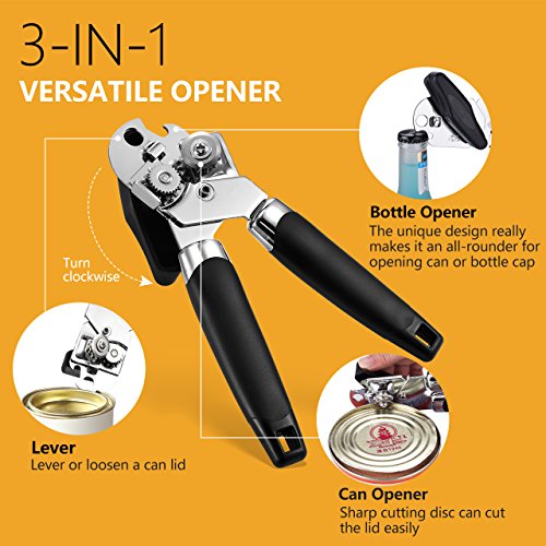  Can Opener Handheld Strongest Heaviest Duty, Manual Can Opener Ergonomic Designed Comfort Grips, Sharp Cutting Wheel For Smooth Edge Cut,with Large Turn Knob, Easy To Use