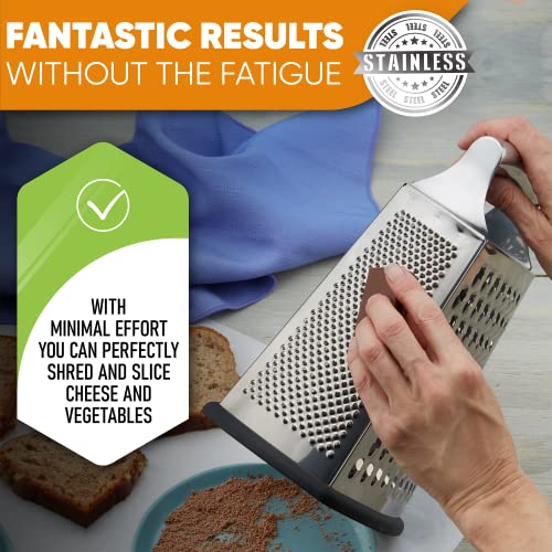  Professional Box Grater, 100% Stainless Steel With 4 Sides, Best For Parmesan Cheese, Vegetables, Ginger, XL Size