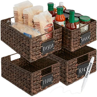 Best Choice Products Antry Baskets Set Of 2 16x12in Water Hyacinth Storage Baskets, Woven Wicker Kitchen Organizers With Handles W/Chalkboard Label Chalk Marker - Natural