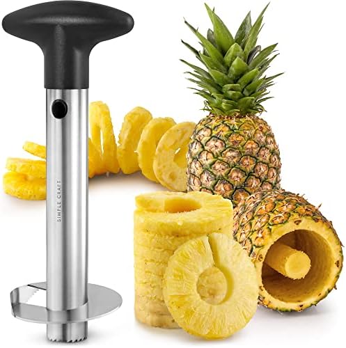  Pineapple Corer And Slicer Tool - Stainless Steel Pineapple Cutter With Sharp Built-in Blade & Detachable Handle - Heavy-Duty Pineapple Corer For Easy Coring & Ring Slices (Black)