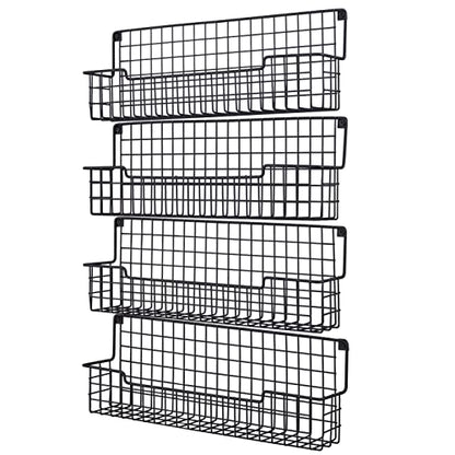  Spice Rack Wall Mount, Spice Organizer For Cabinet & Pantry Door, Set Of 4 Hanging Spice Rack Saving Space For Kitchen, Black