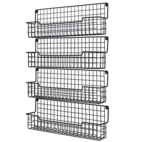  Spice Rack Wall Mount, Spice Organizer For Cabinet & Pantry Door, Set Of 4 Hanging Spice Rack Saving Space For Kitchen, Black