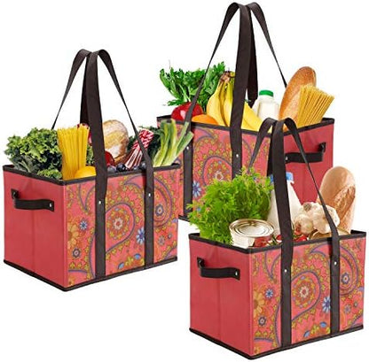  Reusable Grocery Bags Set Durable Heavy Duty Tote Bag Collapsible Grocery Shopping Box Bag With Reinforced Bottom