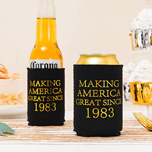  40th Birthday Beer Sleeve, 40th Birthday Can Cooler Insulated Covers, 40th Birthday Decorations Black Gold Making Great Since 1983, Neoprene Coolers For Soda, Beer, Can Beverage, 12 Pcs