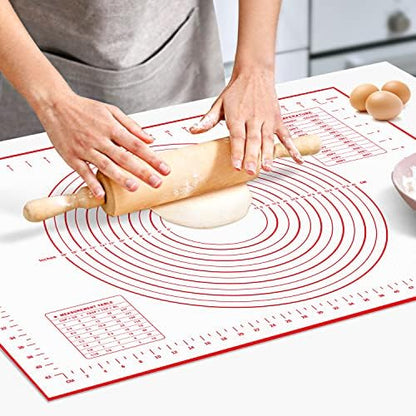  Silicone Pastry Mat For Rolling Dough, 28" X 20" Non Slip Extra Thick Large Baking Mat With Measurement Fondant Mat, Dough Mat, Counter Mat For Cookies, Macarons, Bread, Pizza - Red