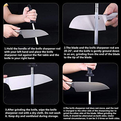  Knife Sharpener Rod, Fanerfun 13 Inch Carbon Steel Professional Knife Sharpening Steel, Knife Sharpener With Hanging Holes (13 Inches)
