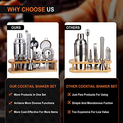 24-Piece Cocktail Shaker Bartender Kit With Stand, 24 Oz Martini Shaker, Mixing Spoon, Muddler, Measuring Jigger, Lemon Squeez, Tongs, Corkscrew, Liquor Pourers And More Professional Bar Tools