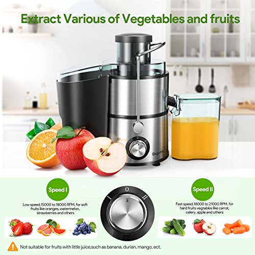  Juicers, Bagotte Centrifugal Juicer With 65mm Wide Feed Chute, 2 Speed Juicer Machines For Vegetables And Fruits, BPA-Free Juice Extractor With 304 Stainless Steel, Easy To Clean