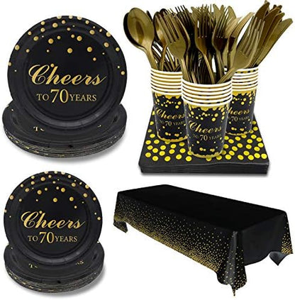  60th Birthday Party Supplies -Serves 20-142 PCS Disposable Tableware Set,Includes Table Cover,Dinner Plates,Dessert Plates,Cups,Napkins,Forks,Knives And Spoons For 60 Years Anniversary Party