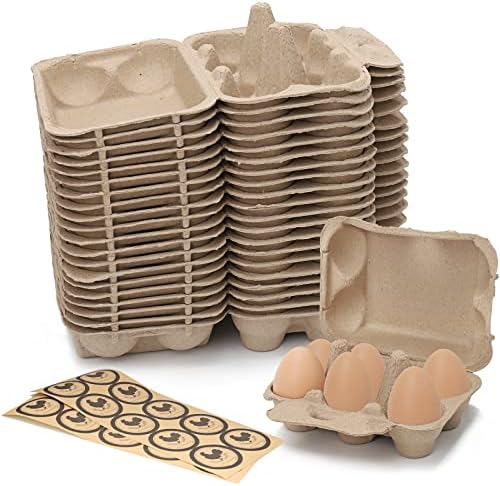  6 Count Egg Cartons For Chicken Eggs 20 Pack With Labels, Natural Pulp Paper Eggs Cartons Holds Bulk Blank Colorful Reusable Cardboard Pulp Egg Tray Half Dozen Egg Storing Cartons For Family Gifts