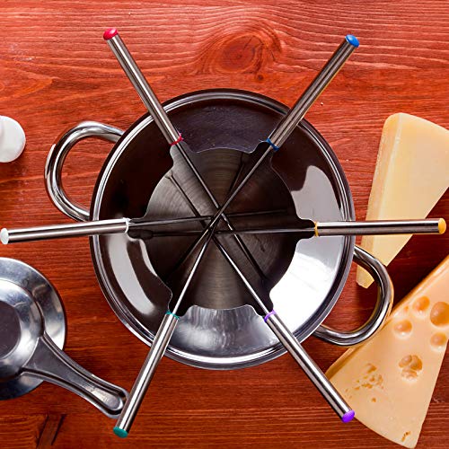  - Set Of 12 Stainless Steel Fondue Forks 9.5" - Color Coding Cheese Fondue Forks With Heat Resistant Handle For Chocolate Fountain Cheese Fondue Roast Marshmallows