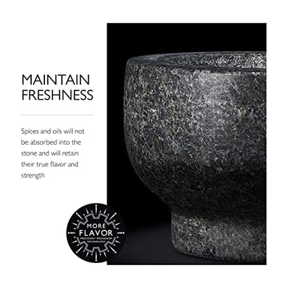 Cole & Mason 5.5-inch Granite Mortar & Pestle - Unpolished Stone Mortar & Pestle For Kitchen - Large Grinding Bowl For Herbs And Spices - Grey, 4 Pounds