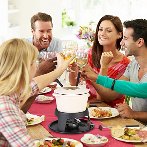  Artestia Cast Iron Fondue Pot Set For Meat, Chocolate & Cheese Fondue Pot Set With 6 Fondue Forks, Cheese Fondue Set Serve 6 Persons(White)