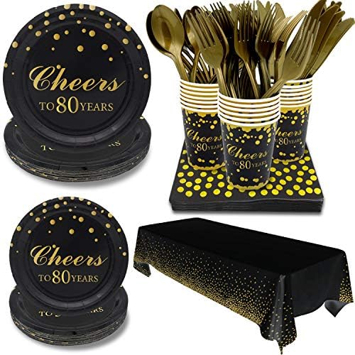  60th Birthday Party Supplies -Serves 20-142 PCS Disposable Tableware Set,Includes Table Cover,Dinner Plates,Dessert Plates,Cups,Napkins,Forks,Knives And Spoons For 60 Years Anniversary Party
