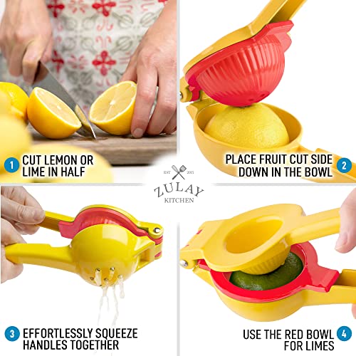  Metal Lemon Lime Squeezer - Manual Citrus Press Juicer (Yellow And Red)
