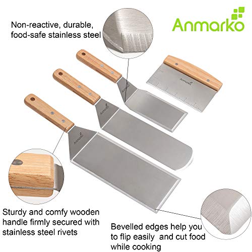  Stainless Steel Metal Spatula Set-Teppaniyaki Spatulas-Griddle Scraper Flat Spatula Pancake Flipper Hamburger Turner-Metal Utensil Great For BBQ Grill Flat Top Cast Iron Griddle Accessories
