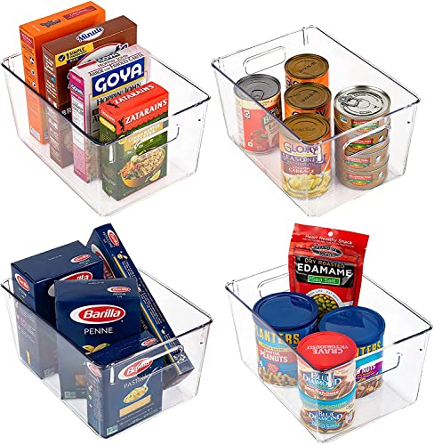  Pantry Organizer And Storage Bins, Clear Cabinet Organizers And Storage For Kitchen, Pantry, Cabinets, Countertops, For Storing Packets, Spices, Sauce, Snacks, Cans, (Pack Of 4)