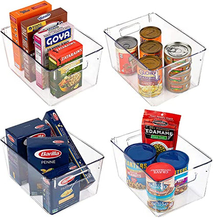  Pantry Organizer And Storage Bins, Clear Cabinet Organizers And Storage For Kitchen, Pantry, Cabinets, Countertops, For Storing Packets, Spices, Sauce, Snacks, Cans, (Pack Of 4)