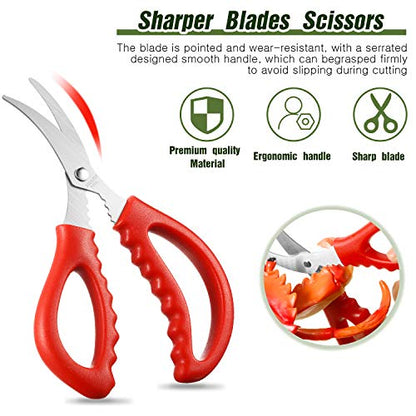  Kitchen Seafood Scissors Multifunctional Stainless Steel Shears Seafood Fish Crab Shrimp Lobster Scissors For Kitchen Seafood Peeling Tools (3, Red)