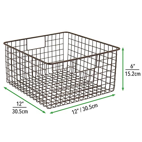  MDesign Farmhouse Decor Metal Wire Food Organizer Storage Bin Baskets With Handles For Kitchen Cabinets, Pantry, Bathroom, Laundry Room, Closets, Garage - 2 Pack - Bronze