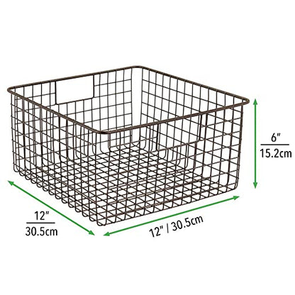  MDesign Farmhouse Decor Metal Wire Food Organizer Storage Bin Baskets With Handles For Kitchen Cabinets, Pantry, Bathroom, Laundry Room, Closets, Garage - 2 Pack - Bronze