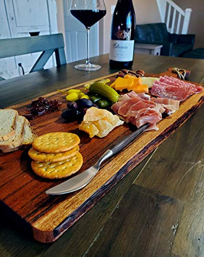  EATHERLEE - Extra Large Premium Natural Live Edge Acacia Charcuterie Cheese Board Serving And Cutting Tray With Handle