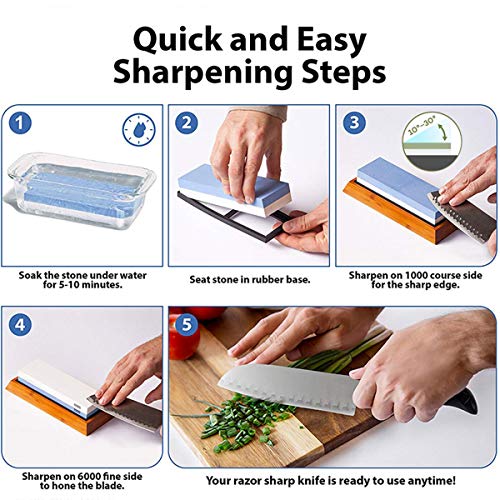  Whetstone Knife Sharpening Stone, Pebble Premium 2 Side Grit 1000/6000 Waterstone | Kitchen Gift Polishing Tool For Husband & Dad