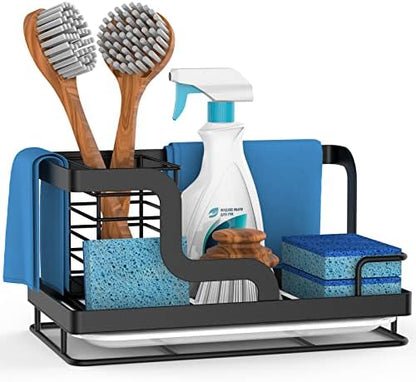  Sink Caddy Sponge Holder, Kitchen Sink Organizer For Dish Rag Soap Brush,Dishcloth Holder With Drain Pan 304 Stainless Steel