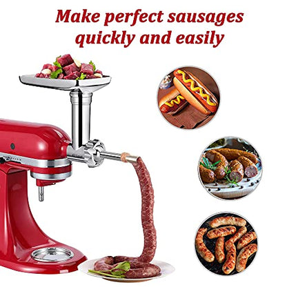  Metal Food Grinder Attachment For KitchenAid Stand Mixers Includes Sausage Stuffer Tubes,Durable Meat Grinder Food Processor Attachment For KitchenAid，With A Wealth Of Accessories