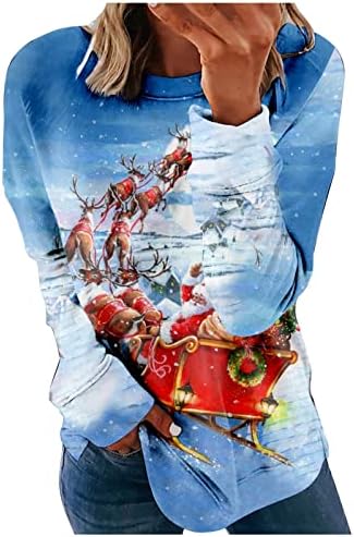  Sweatshirts For Women Loose Fit Fall Fashion Christmas Print Long Sleeve Loose Tops Sweatshirts Pullover Top Streetwear