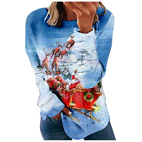  Sweatshirts For Women Loose Fit Fall Fashion Christmas Print Long Sleeve Loose Tops Sweatshirts Pullover Top Streetwear