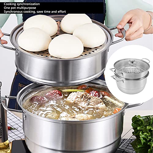  GLOGLOW Stainless Steel Steam Pot, Large Capacity Food Steaming Pot 304 Stainless Steel Multipurpose Thickened Food Grade For Electric Furnace For Gas Stove For Home (Three Layers)