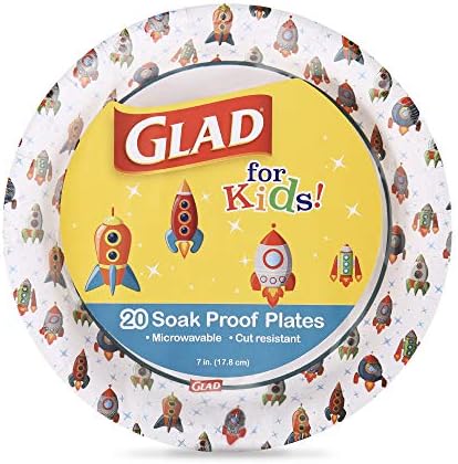  For Kids Rocket Paper Plates, 20 Count - 6 Pack | Small Round Paper Plates With Cute Rockets For Kids | Heavy Duty Disposable Soak Proof Microwavable Paper Plates For All Occasions, 8.5 Inch
