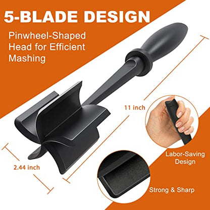  Eat Chopper, Heat Resistant Meat Masher For Ground Beef, Hamburger Meat, 5 Curve Blade Hamburger Chopper, Ground Meat Smasher Ground Beef Chopper, Mix And Chop Kitchen Tool & Meat Browning Utensil