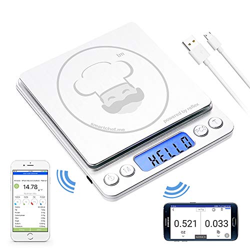  Reflex 500g / 0.01g Digital Pocket Wireless Smart Food Kitchen Scale Grams And Ounces USB Rechargeable, Portable, Accurate, Metal Stainless Steel Surface, Keto Calculator, Baking, Counter, Reloading