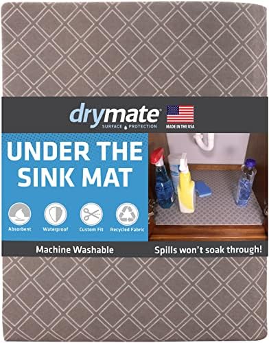  Under Sink Mat, Waterproof Cabinet Protection Mats For Kitchen & Bathroom, Absorbent Shelf Liners, Slip-Resistant, Non-Adhesive, Machine Washable, Durable (USA Made)(24”x29”)(Charcoal)